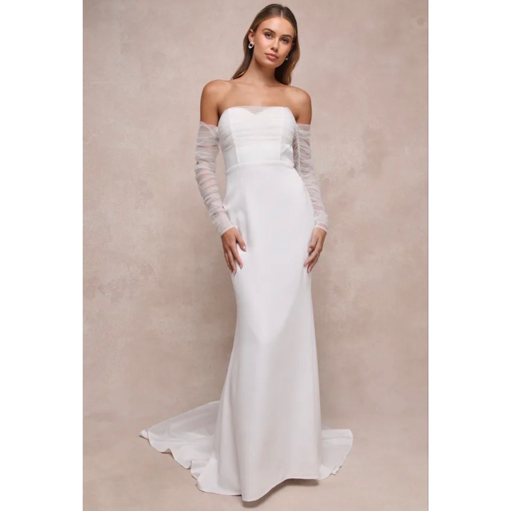 Lulus Eternal Bliss White Tulle Off-the-Shoulder Bustier Maxi Dress